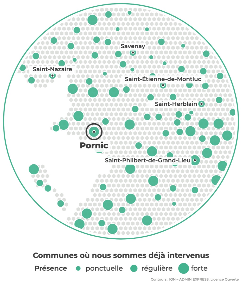Carte des communes où Réseau Expertis est déjà intervenu autour de Pornic
