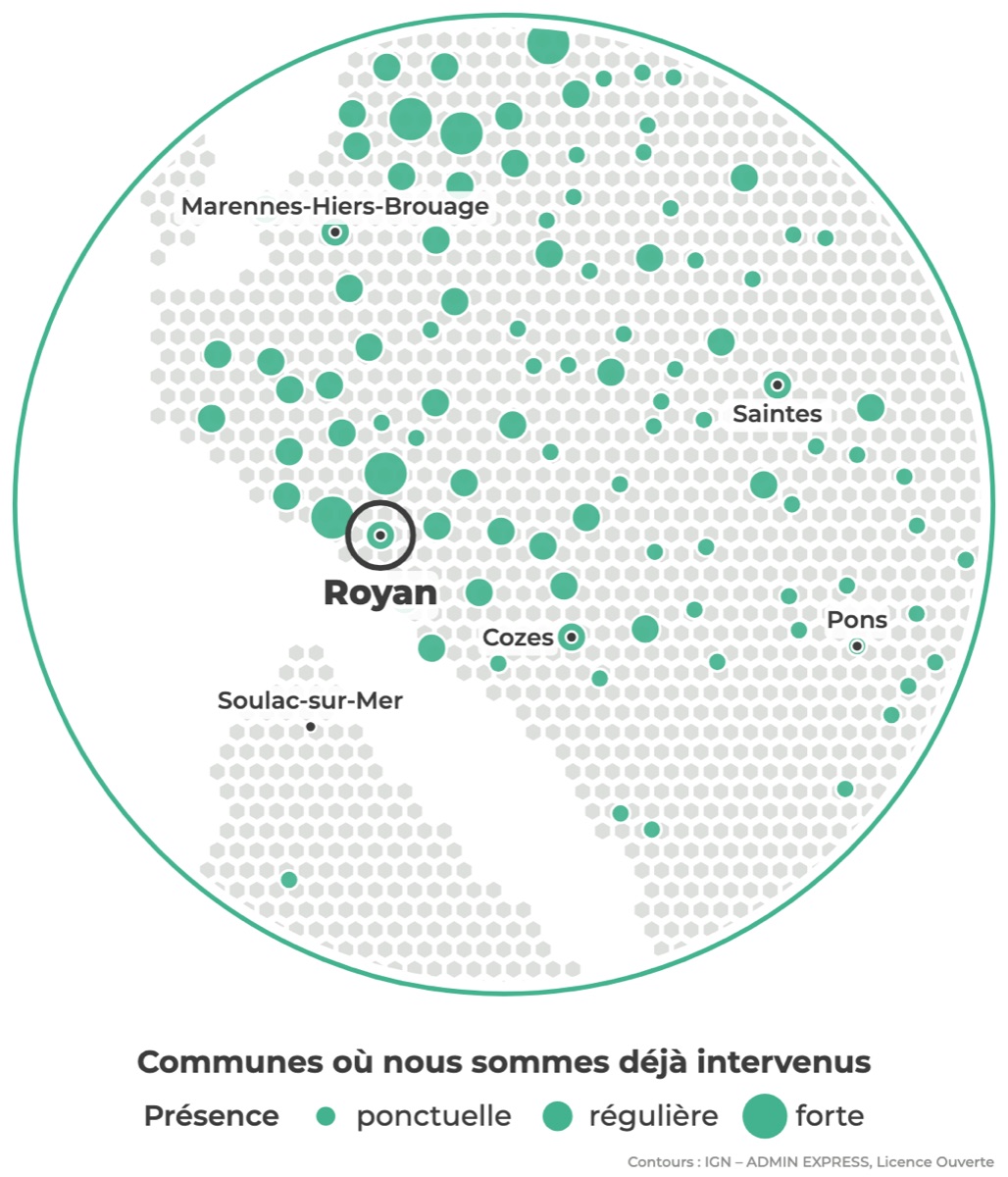Carte des communes où Réseau Expertis est déjà intervenu autour de Royan